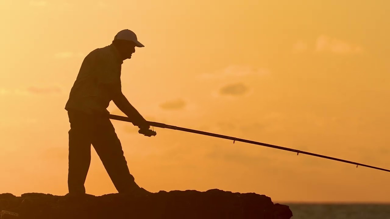 [Copyright Free Videos] - Fishing Man  Sky - Ocean Interaction