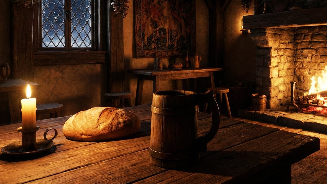 You Are Safe Inside: Cozy Medieval Tavern During a Midnight Rain