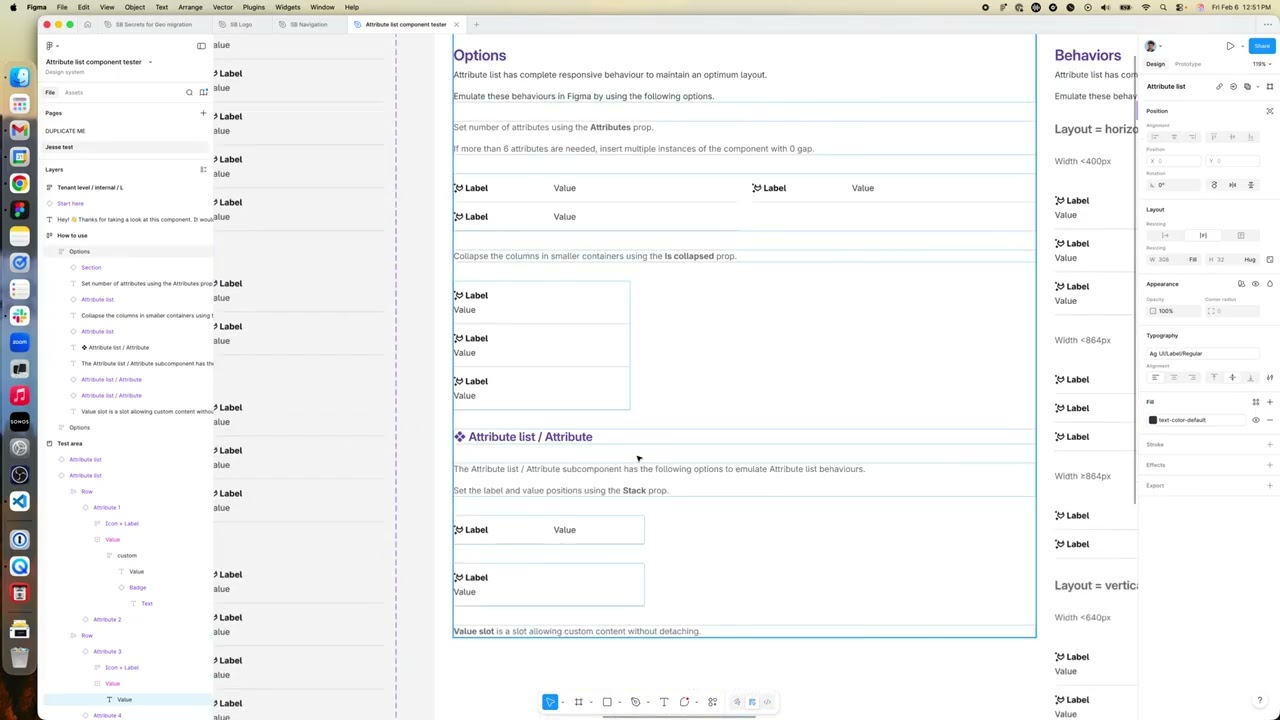 Jesse testing AttributeList component in Figma