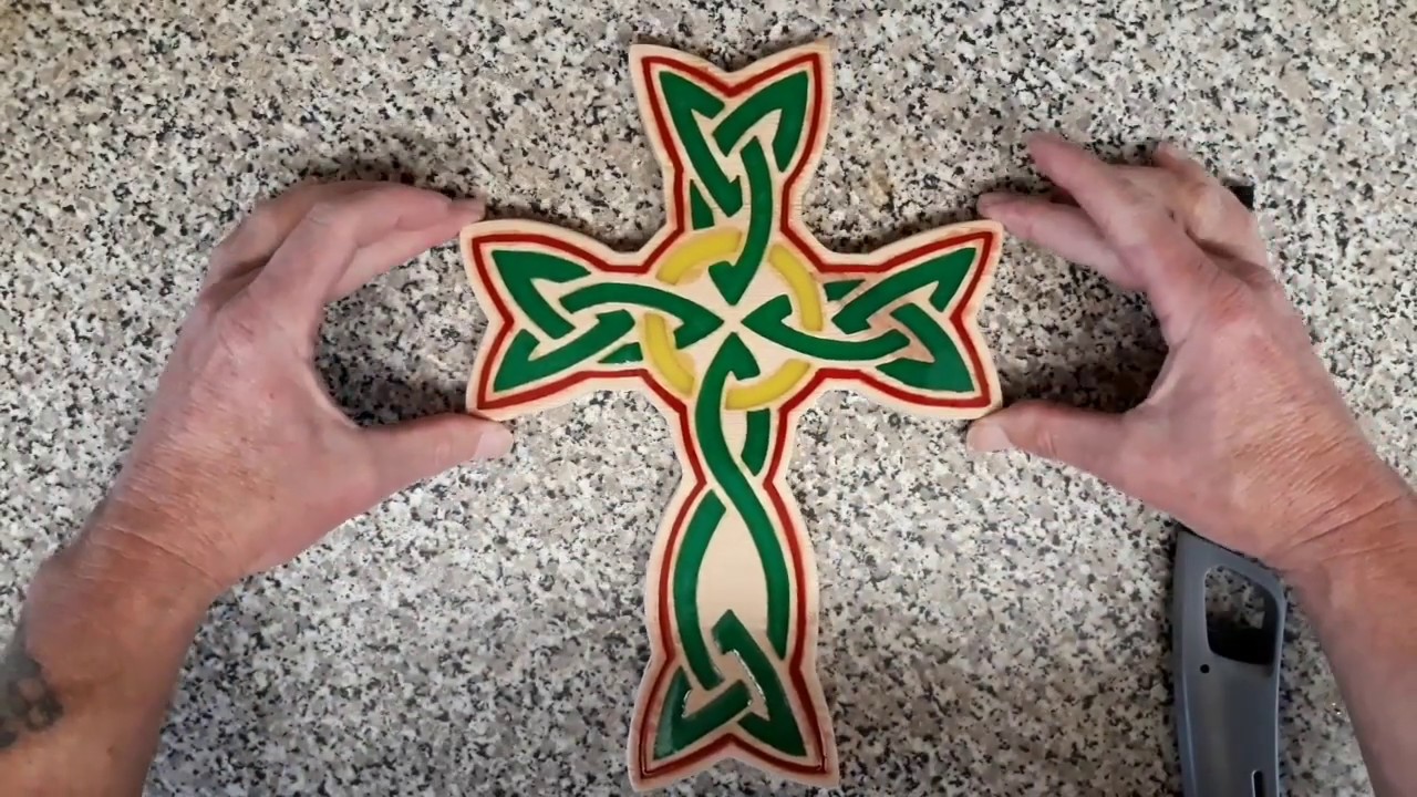 Celtic Cross with Resin inlay ..router/scroll saw project