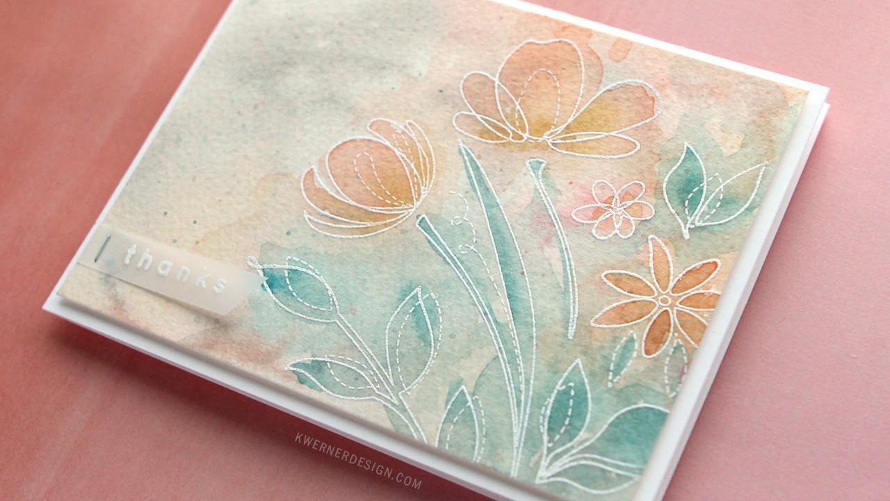 Soft Watercolor with Heat Embossed Flowers
