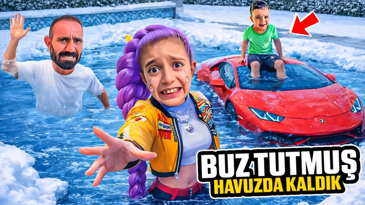 POYRAZ ELİF BUZ TUTMUŞ HAVUZDA MAHSUR KALDI!!PANİK DOLU ANLAR!!