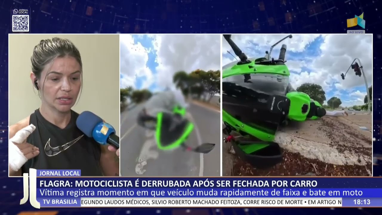 JL - Flagra: motociclista é derrubada após ser fechada por carro