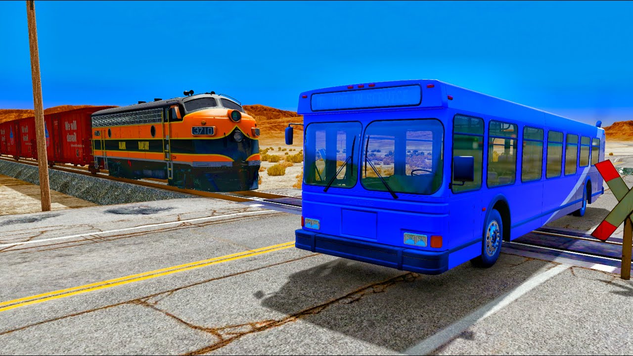 Colorful Train vs Wave Rail Tracks Challenge | School Bus Stuck on Rails Trap in BeamNG.drive #crash