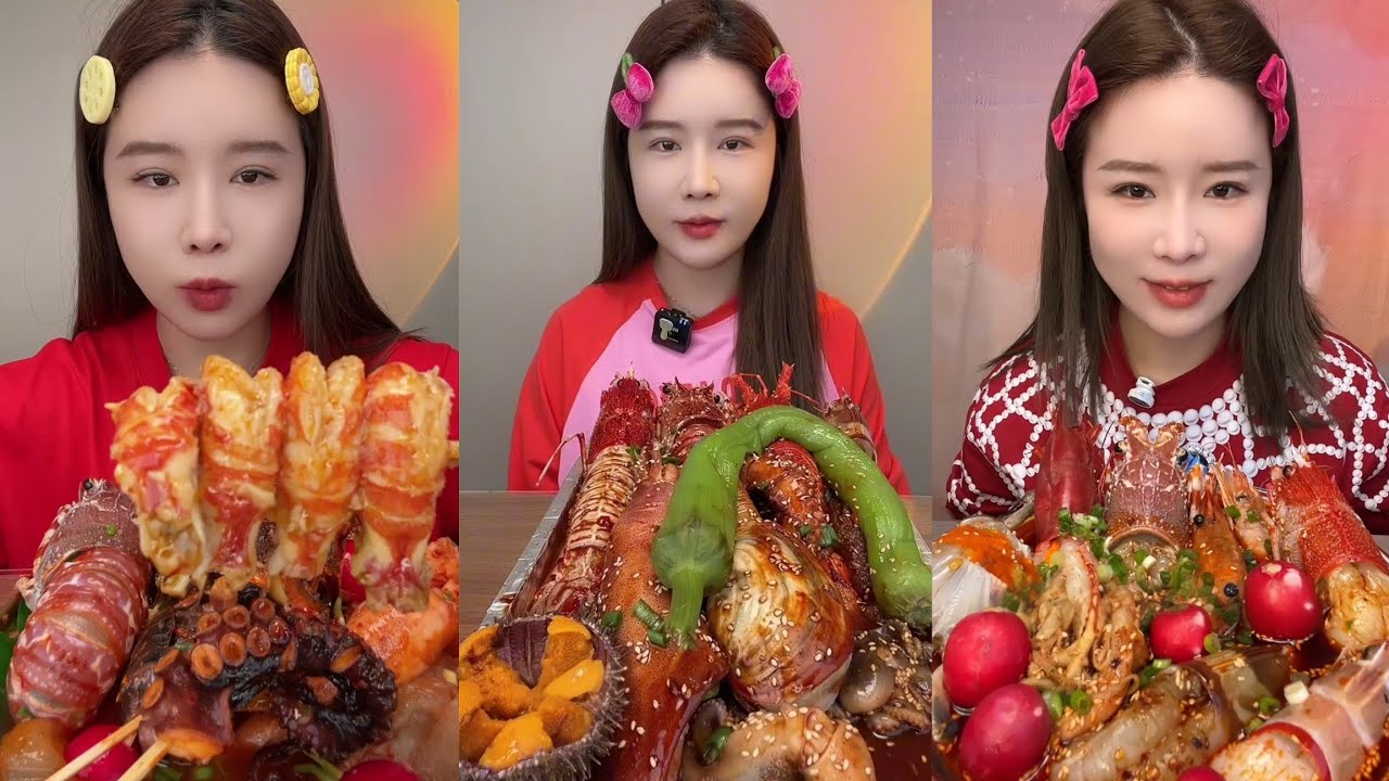Mukbang #301:Eat seafood lobster 🦞 red devil shrimp 🍤 salmon shrimp 🍤🤤#mukbang #yummy #delicious