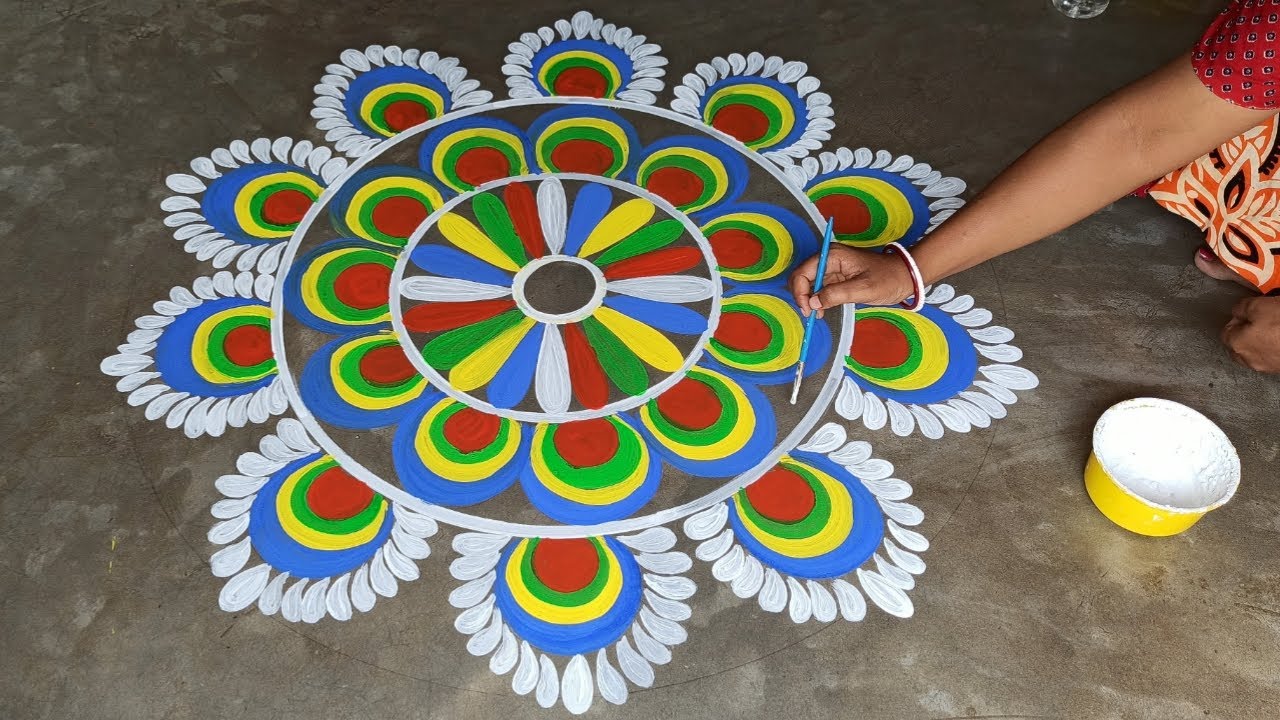 multi colour rangoli for diwali / beautiful rangoli for diwali / easy alpona design