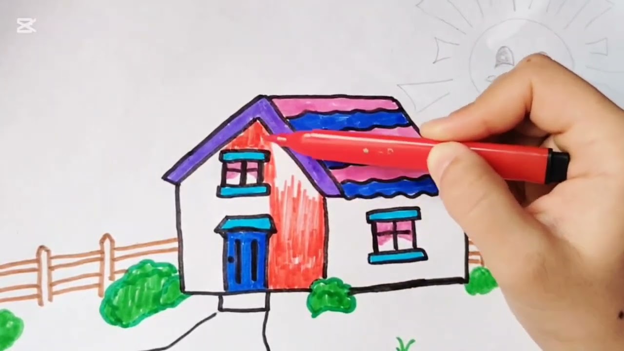 “Cute House Drawing with Sun ☀️🏠”