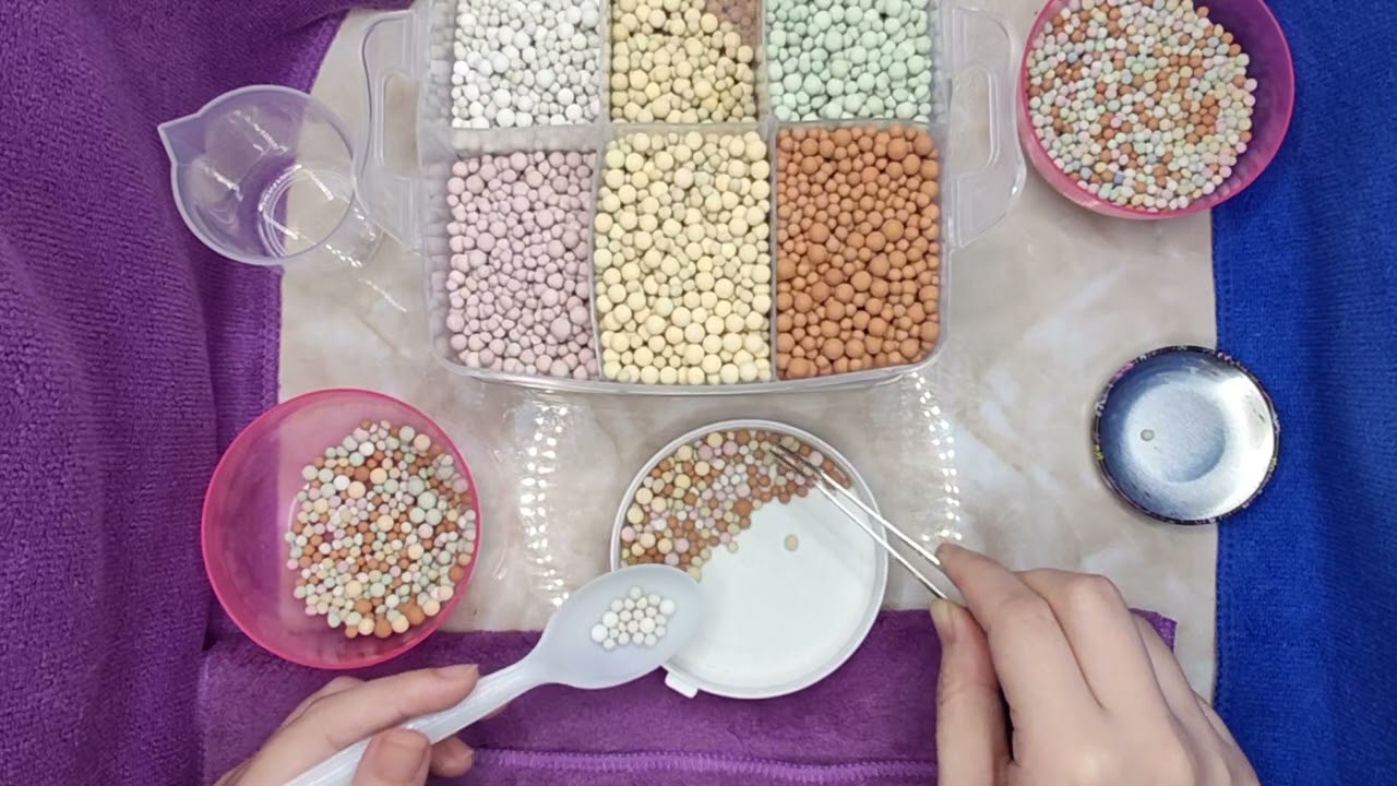 [ASMR] Classify colorful small objects/stones/glazed/ceramic balls/gravel into plastic boxes