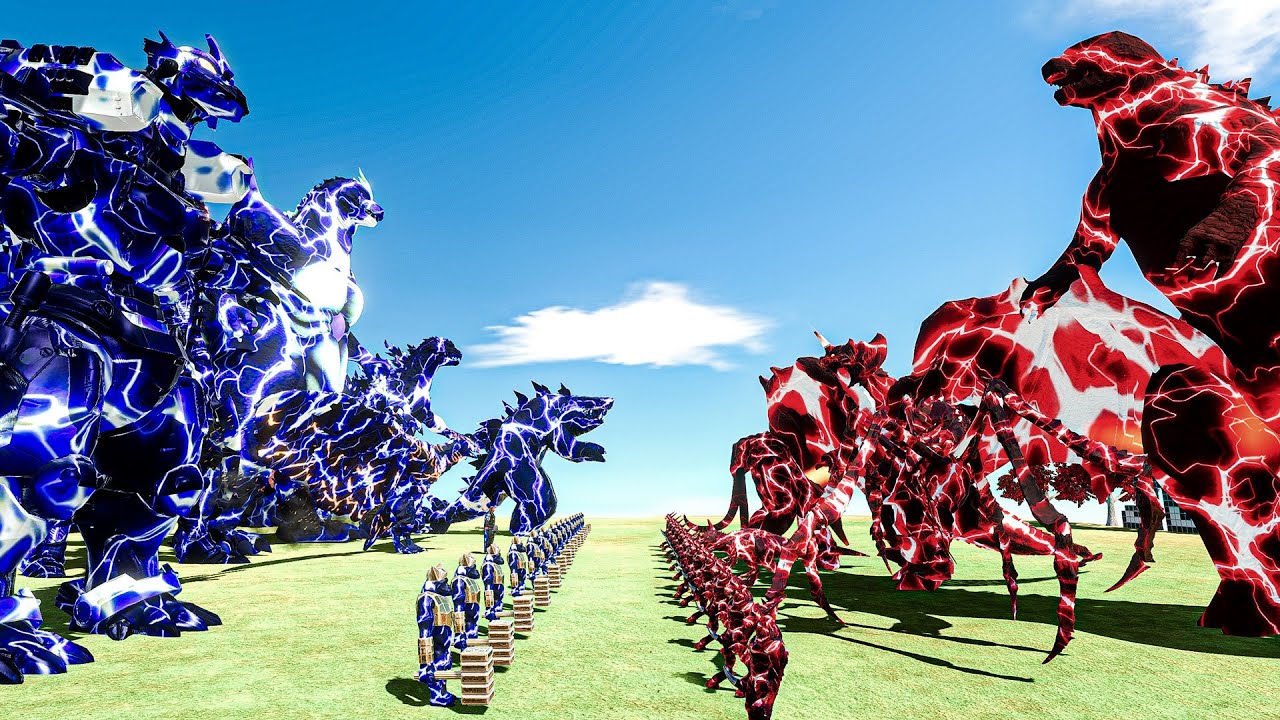 Super Thunder Godzilla vs Red Thunder Team -  Animal Revolt Battle Simulator