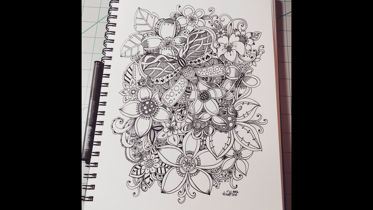 butterflies and flowers. zentangle inspired