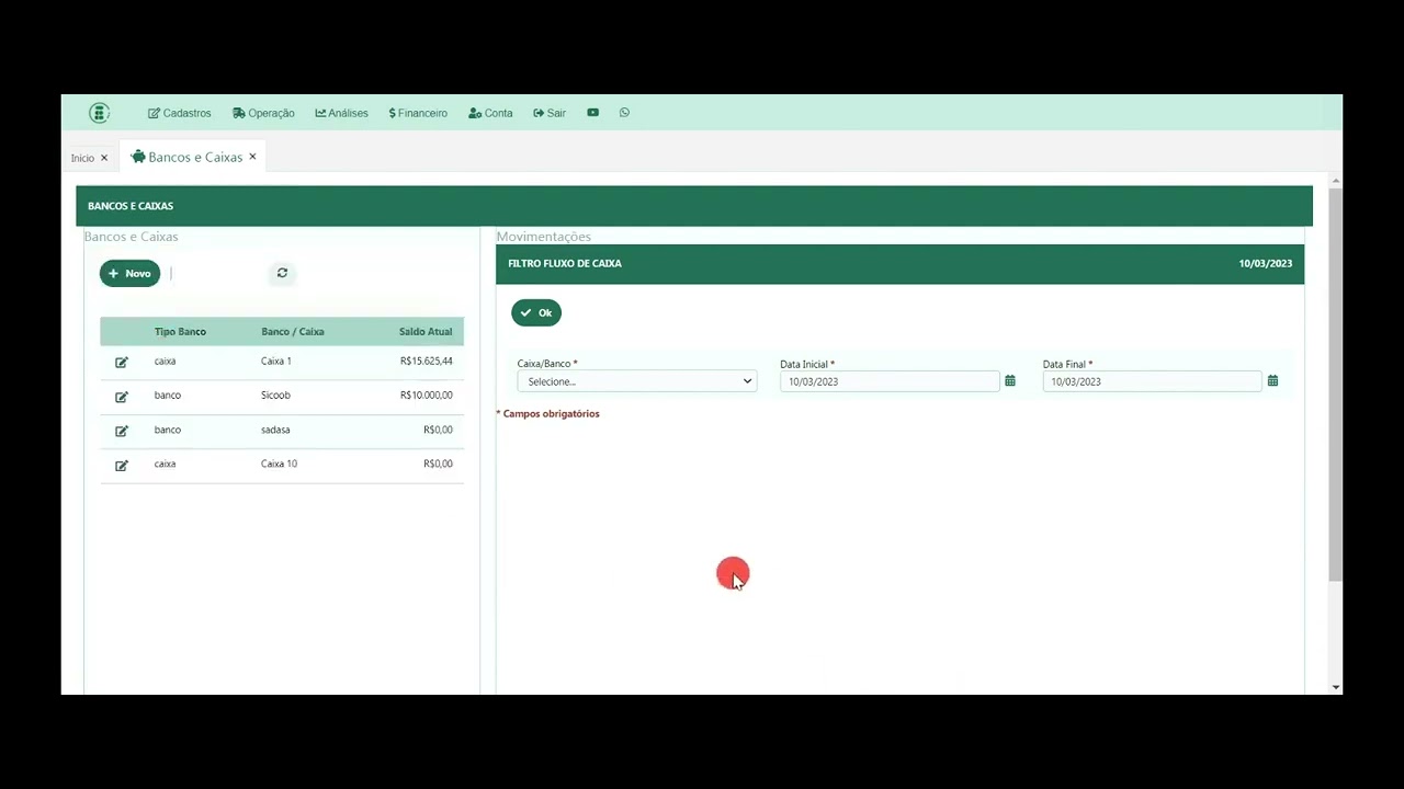 SISTEMA CONTROLE DE FROTA - FINANCEIRO - BANCOS E CAIXA