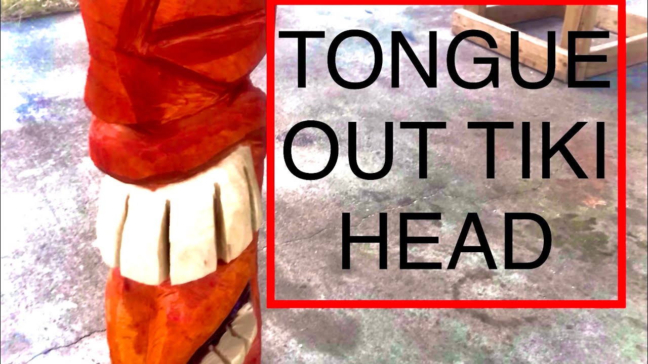 Chainsaw Carving Tongue Out Tiki Head