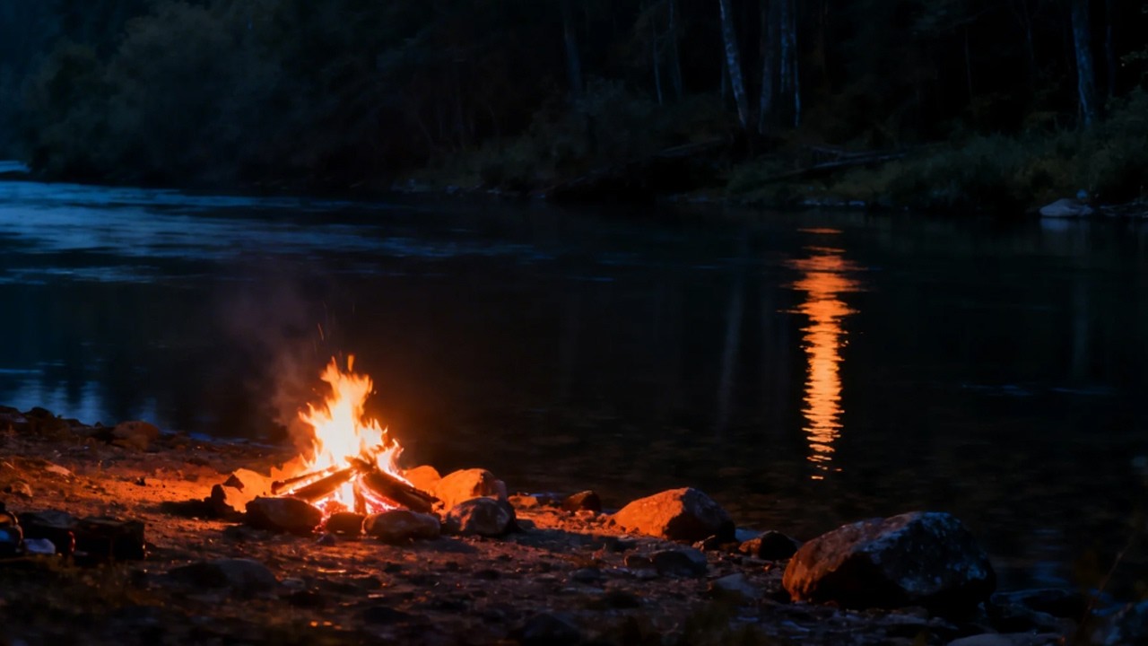 Alone by a Quiet River at Night🔥Campfire & Water Sounds for Deep Sleep