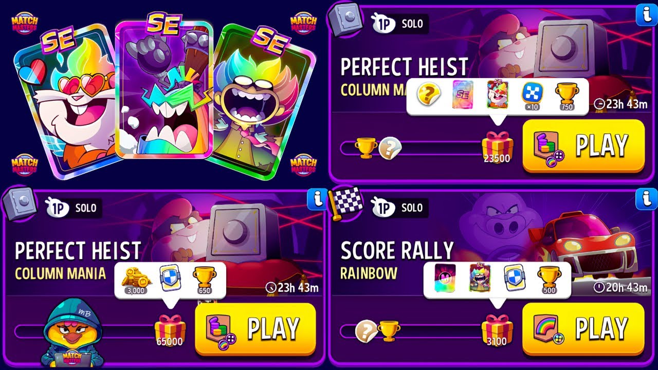 Rainbow + Square Match Solo Score Rally 3100p/ Column Mania Perfect Heist 23500p & 65000p