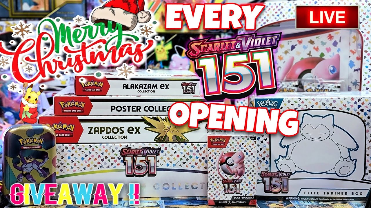 Completing Pokemon 151 on Christmas LIVE!!! GIVEAWAY For Dupes Pulled!