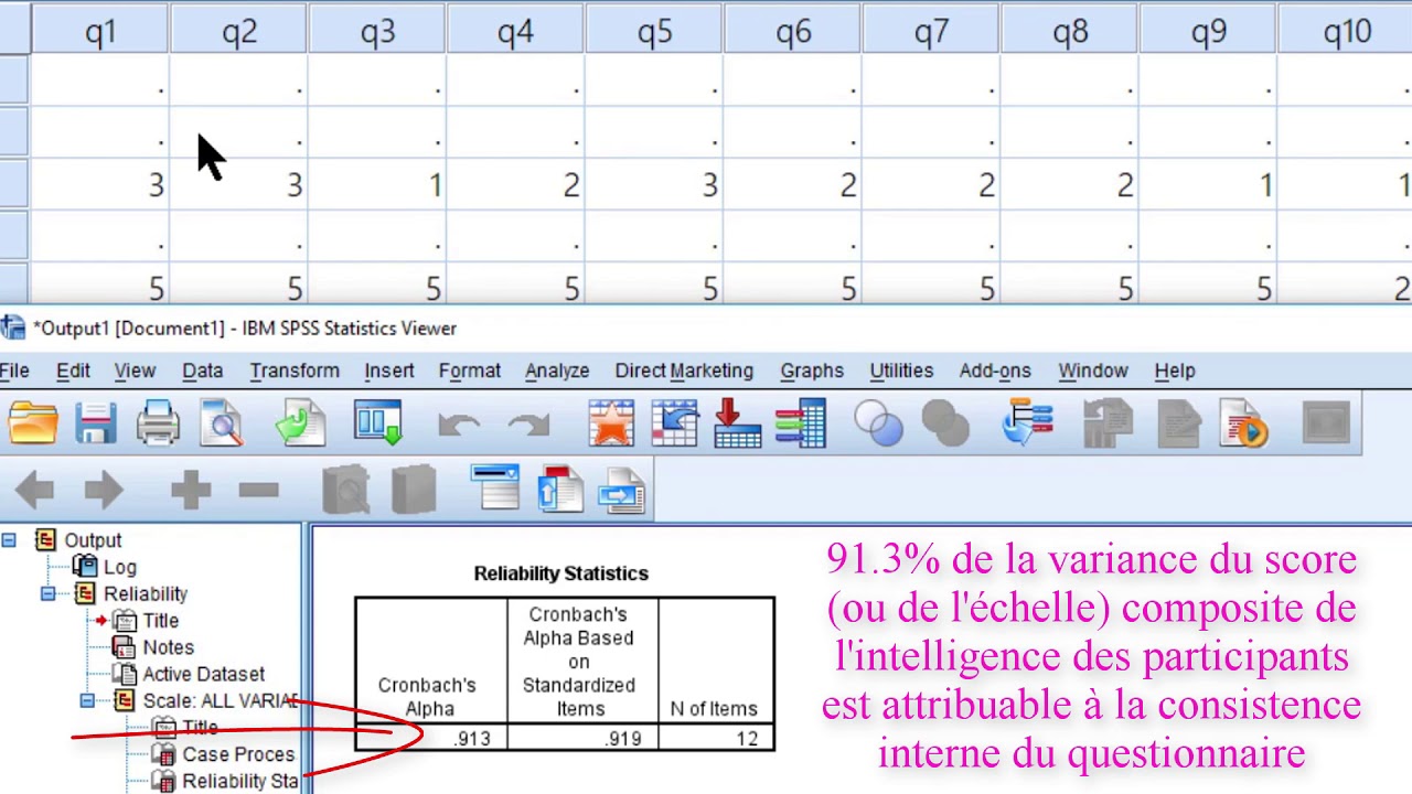 SPSS (tutoriel)/ Consistence interne d'un questionnaire (alpha cronbach)