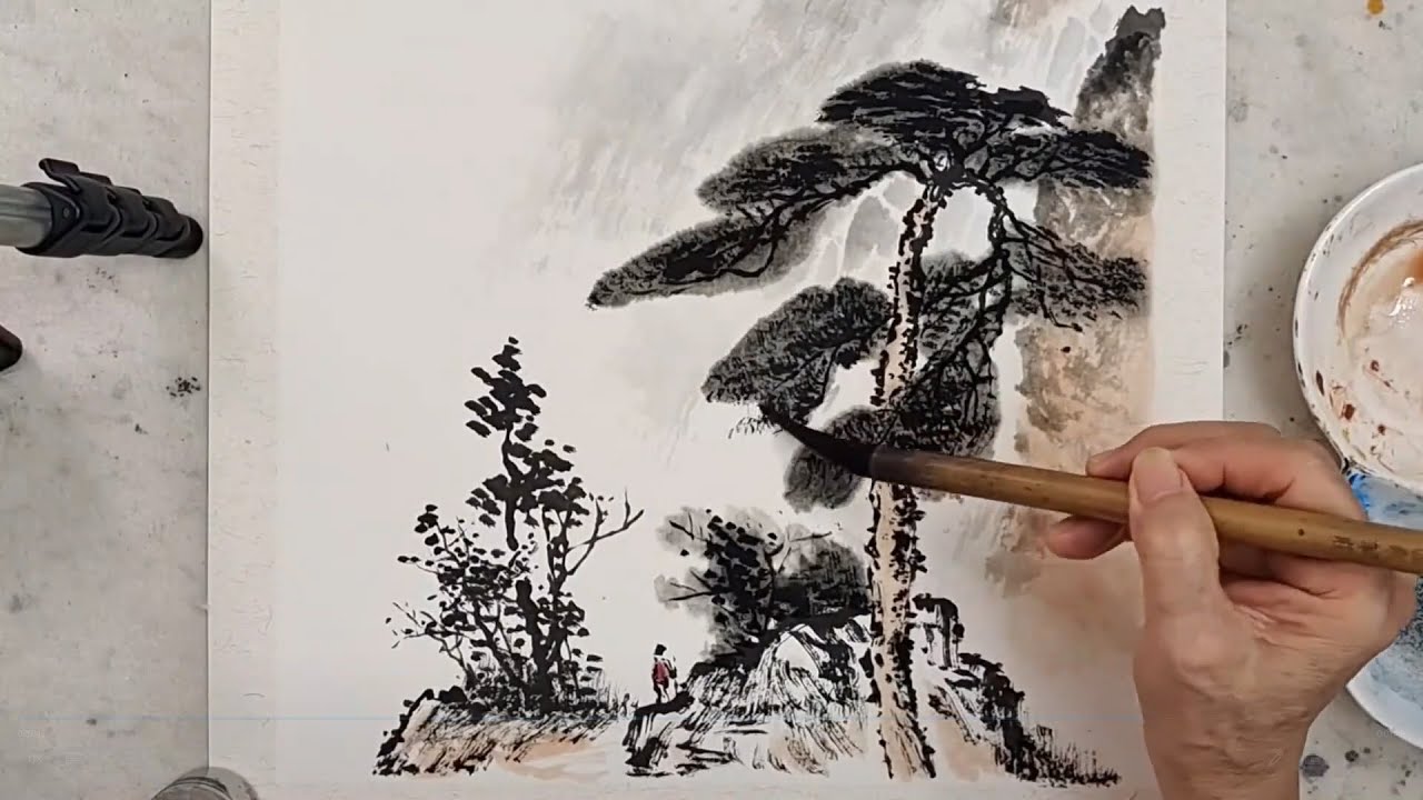 Гора, вода и деревья - китайская живопись