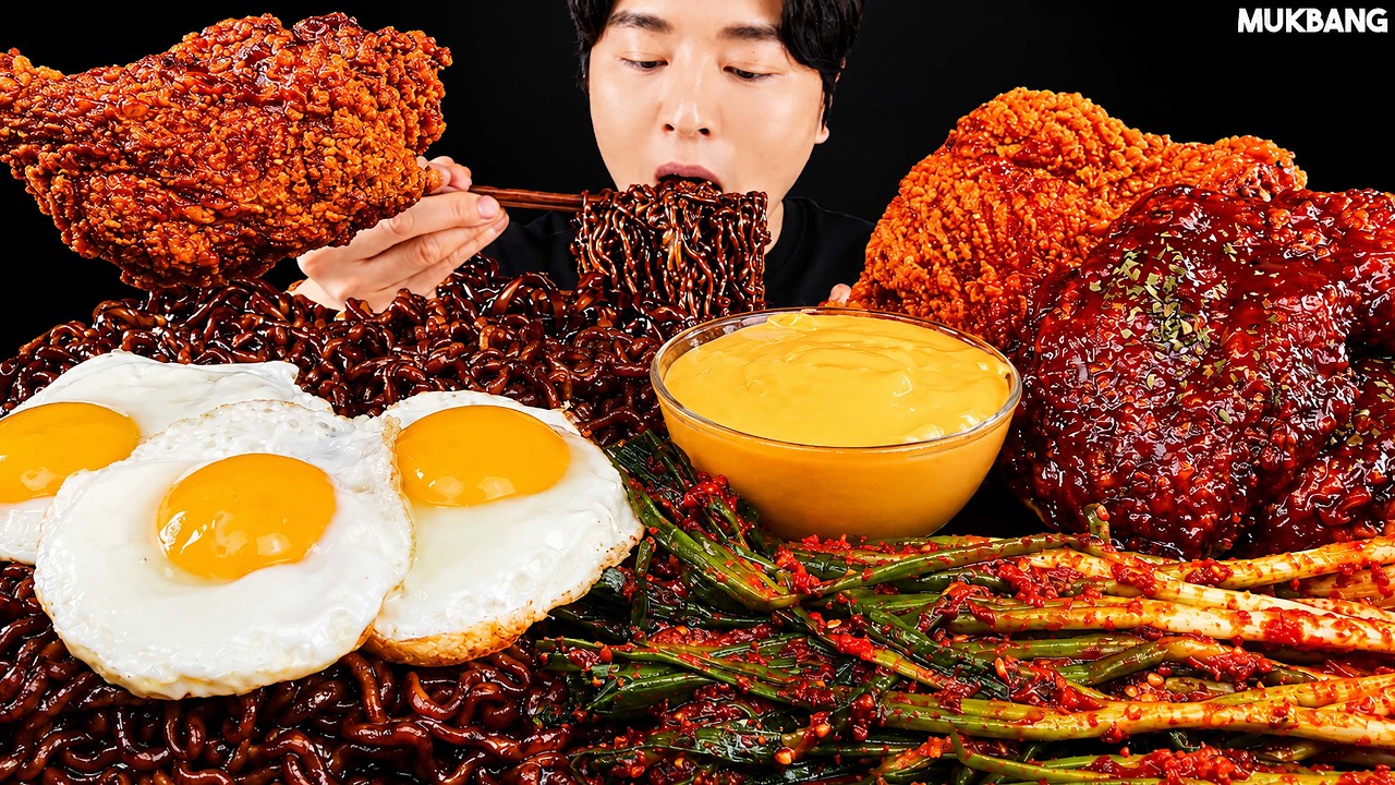 ASMR MUKBANG | Black Bean Noodles, Fried Chicken 🍗 kimchi Korean Food recipe EATING SOUND