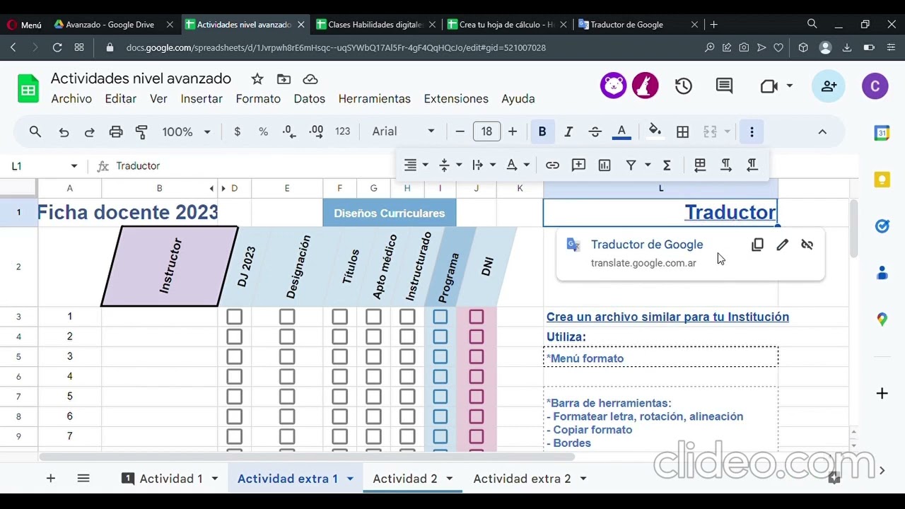 Tablas - casillas de verificaci&oacute;n - contar.si - Google sheets para docentes