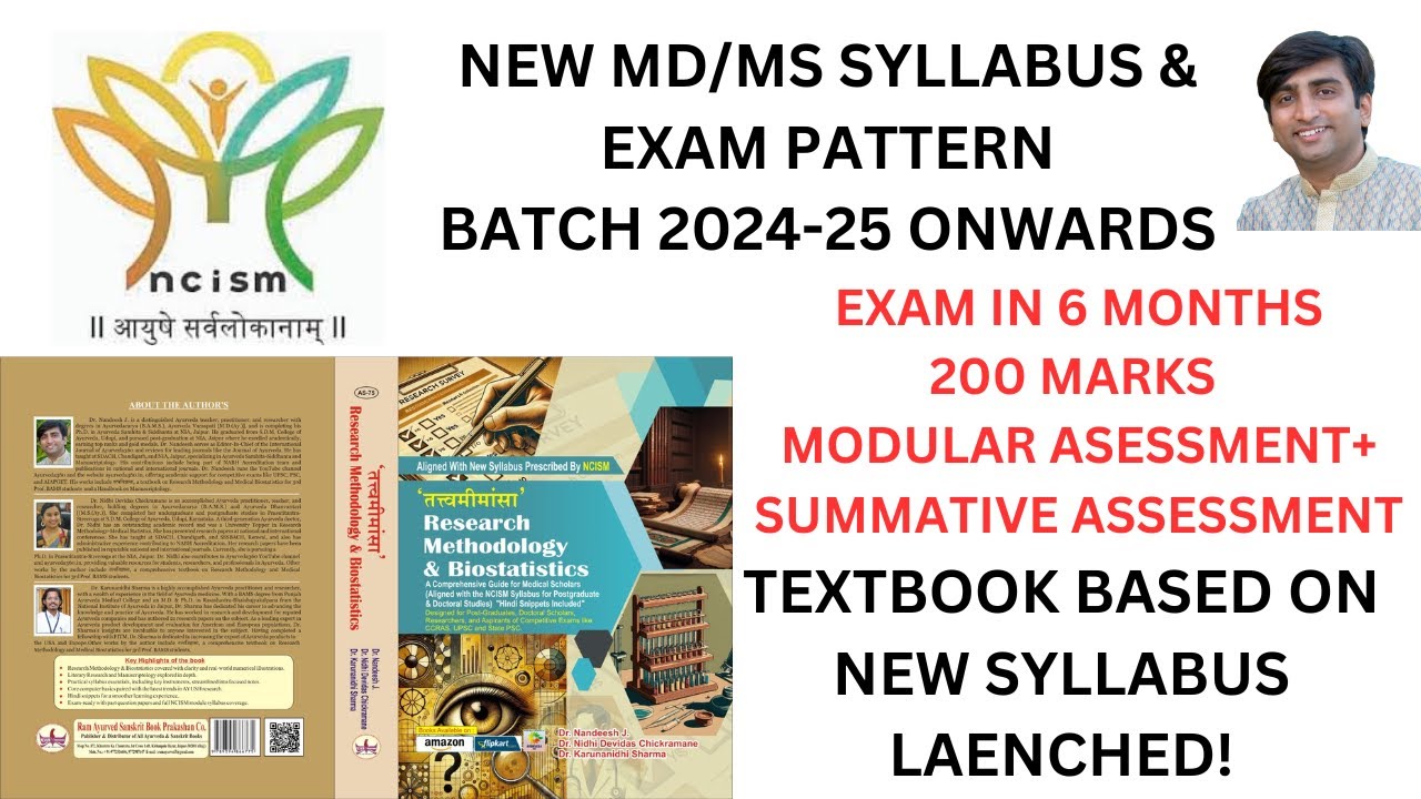 NCISM POST GRAUDATION NEW SYLLBUS RESEARCH & BIOSTATISTICS| EXAM & MODULES| TATVAMEEMANSA- TEXTBOOK|