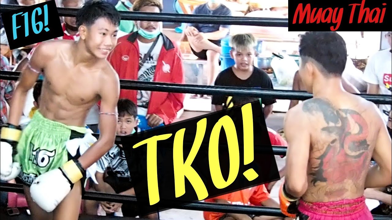 เอฟ16อัดรุ่นพี่แบกเกือบ3ก.ก(ซ้อม)F16(Blue)!Tko! 中学生 VS 怖そうなお兄さん(3キロ上)タトゥー全開！Muaythai fight!【ムエタイ】