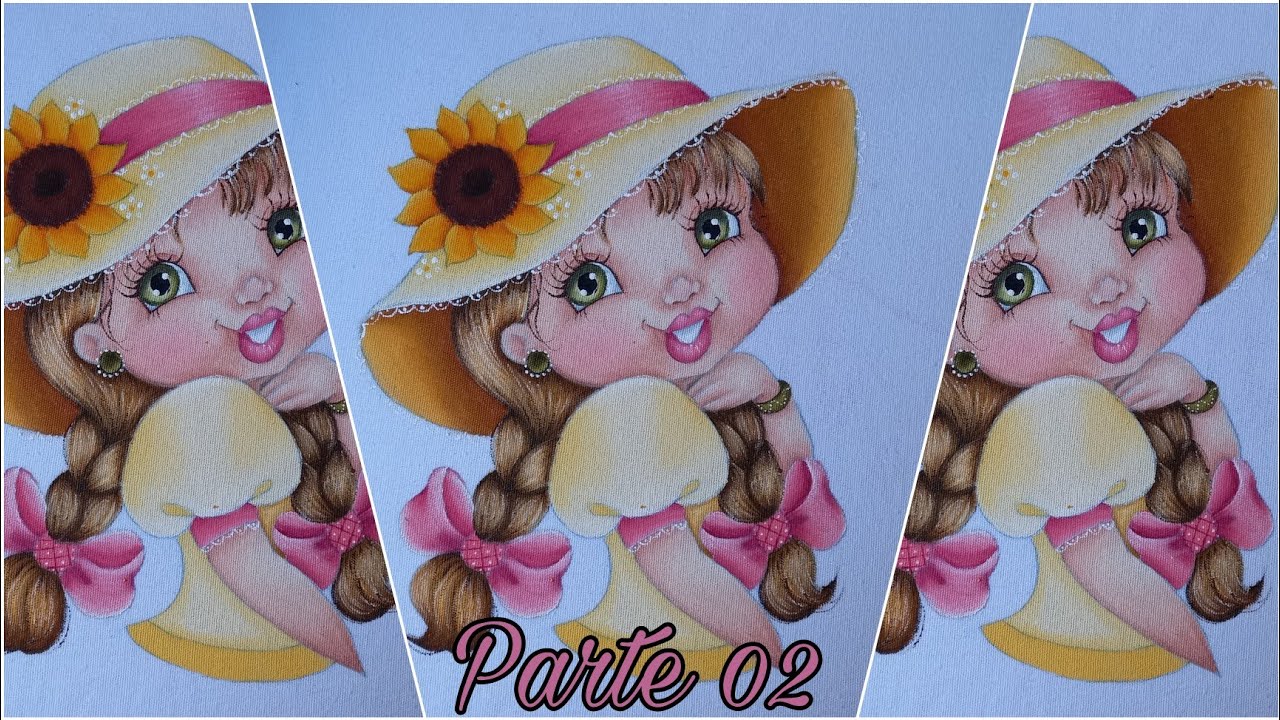 PINTURA DE BONECA COM CHAPÉU E GIRASSOL PARA PANO DE PRATO  - PROJETO ROGÉRIO RODGER  - parte 02