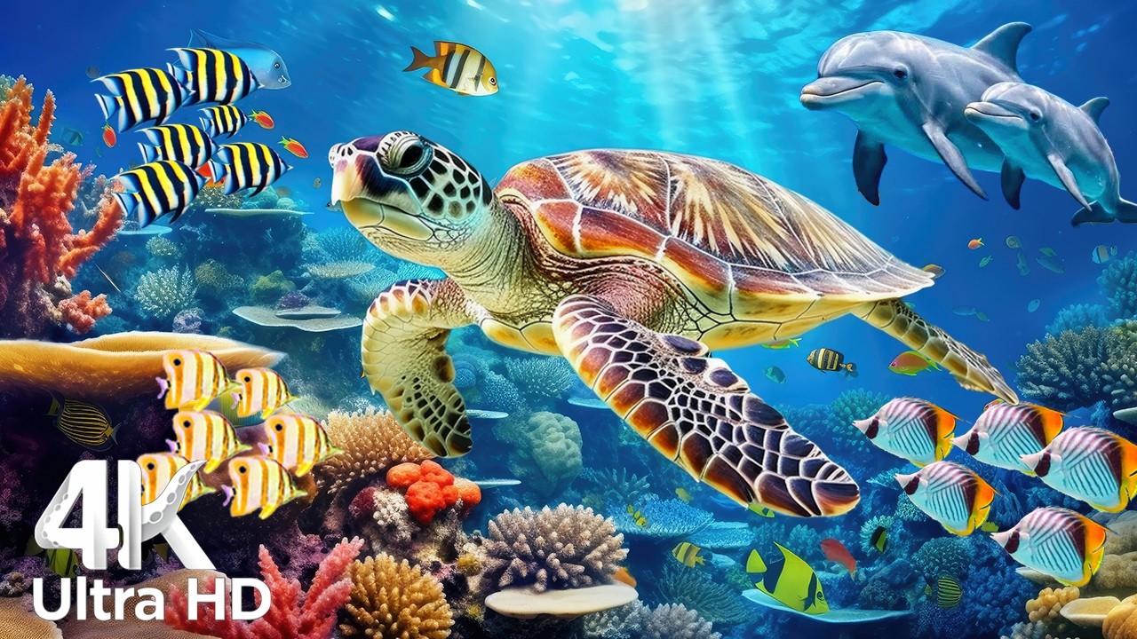 Animals of the Ocean 4K  - Colorful Sea Life Video 🐠 Beautiful Fish Swimming & Deep Sleep Music