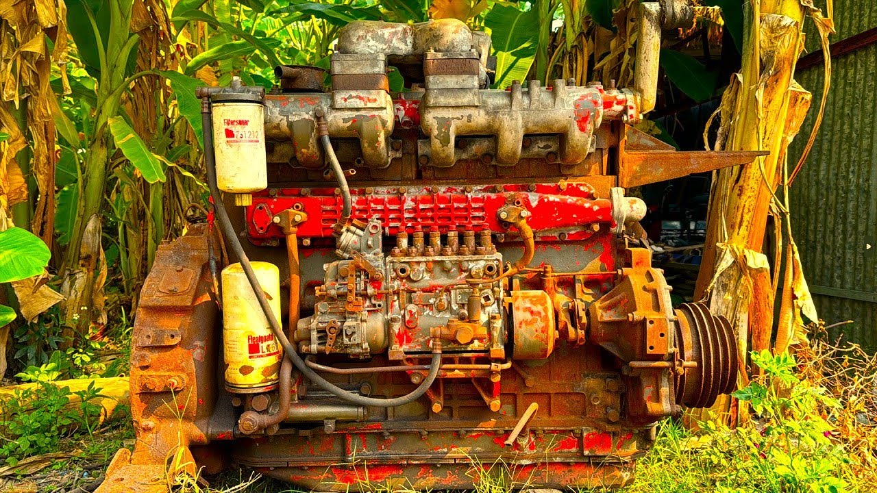 Rebuilding CAT 966E Wheel Loader Full Engine // Repairing CAT 6 Cylinder Engine in Local Workshop