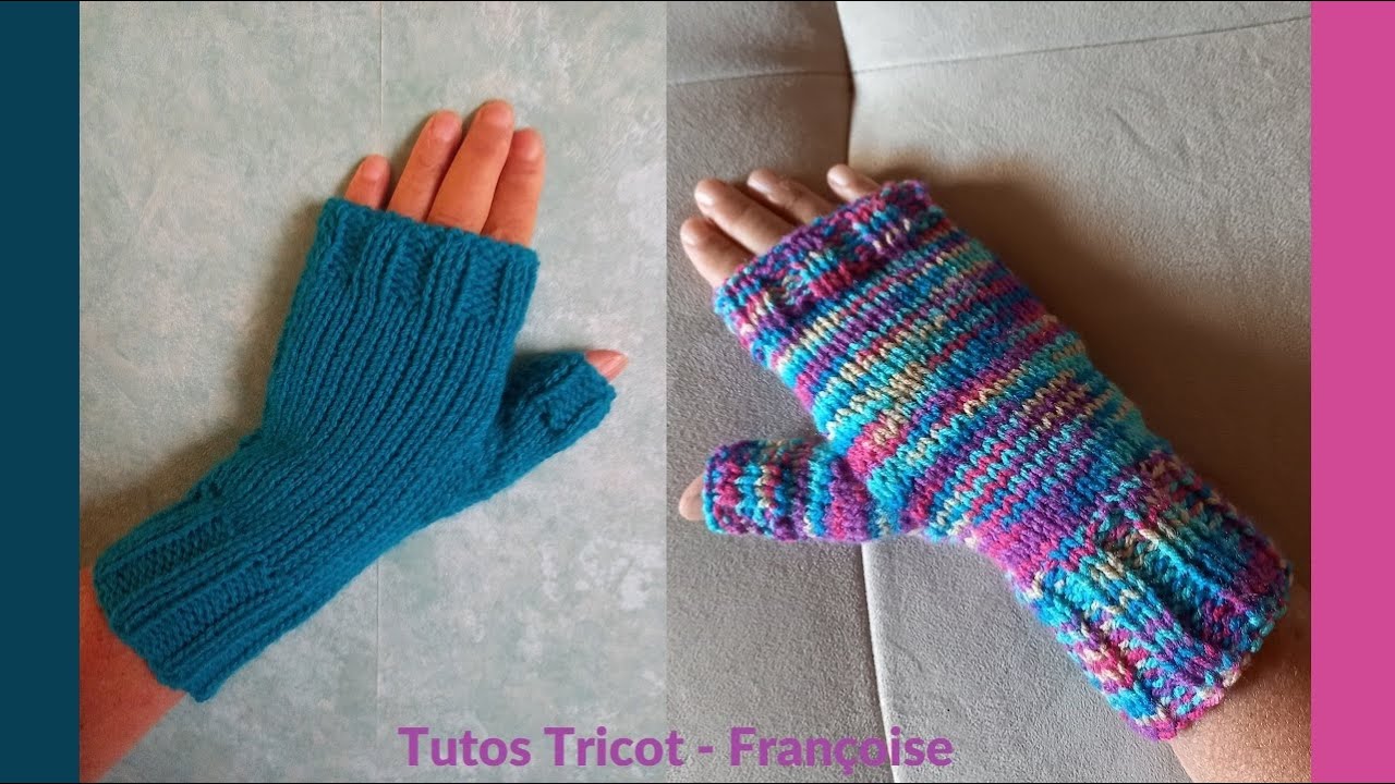 Tuto Tricot Mitaines avec pouce en 4 tailles avec 2 aiguilles droites facile en 1 seule pièce
