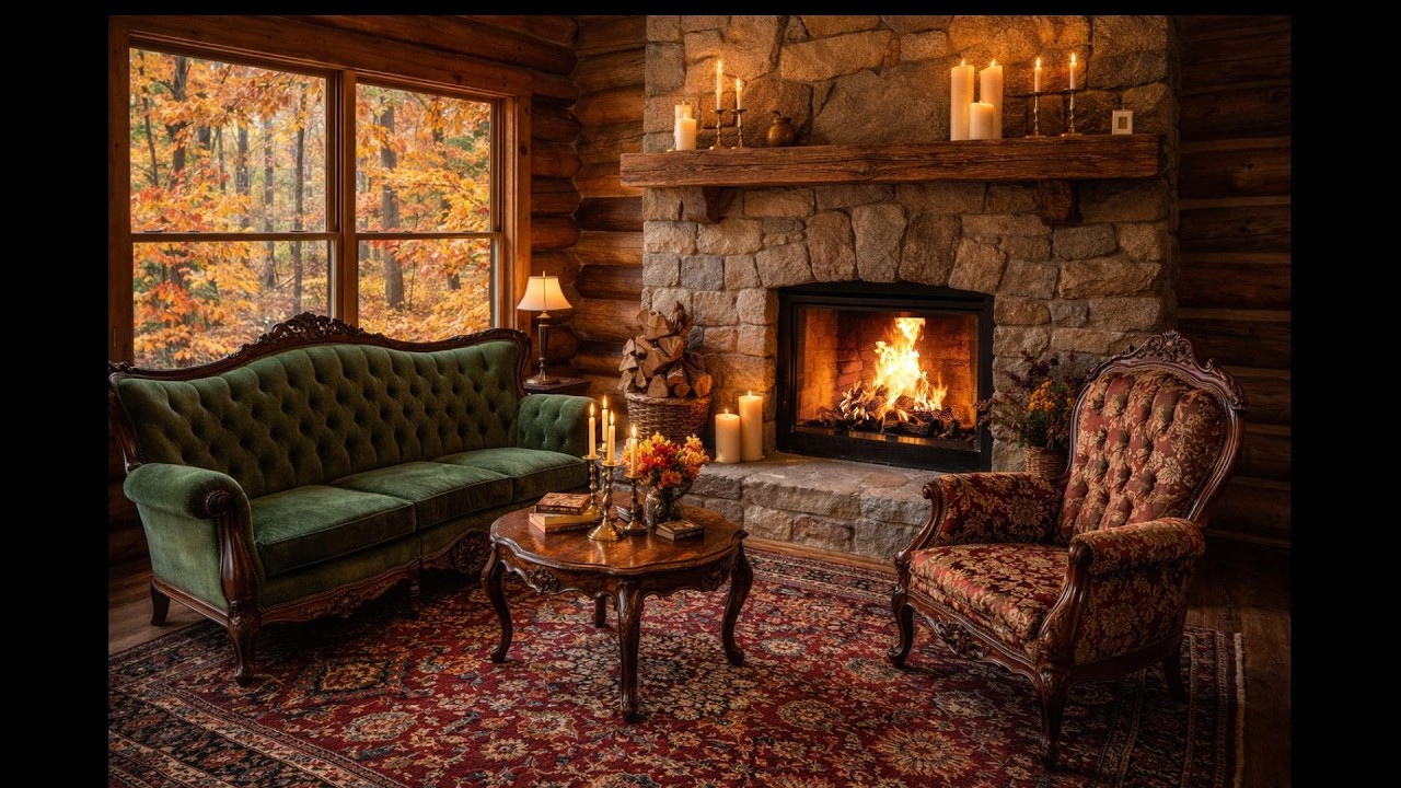 Victorian elegance sitting by the fire on an autumn day