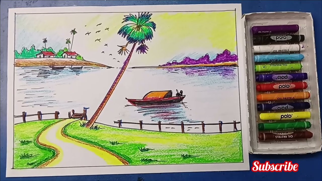 Beutiful Scenary drawing 🏕️ প্যাস্টেল রং দিয়ে 🤷