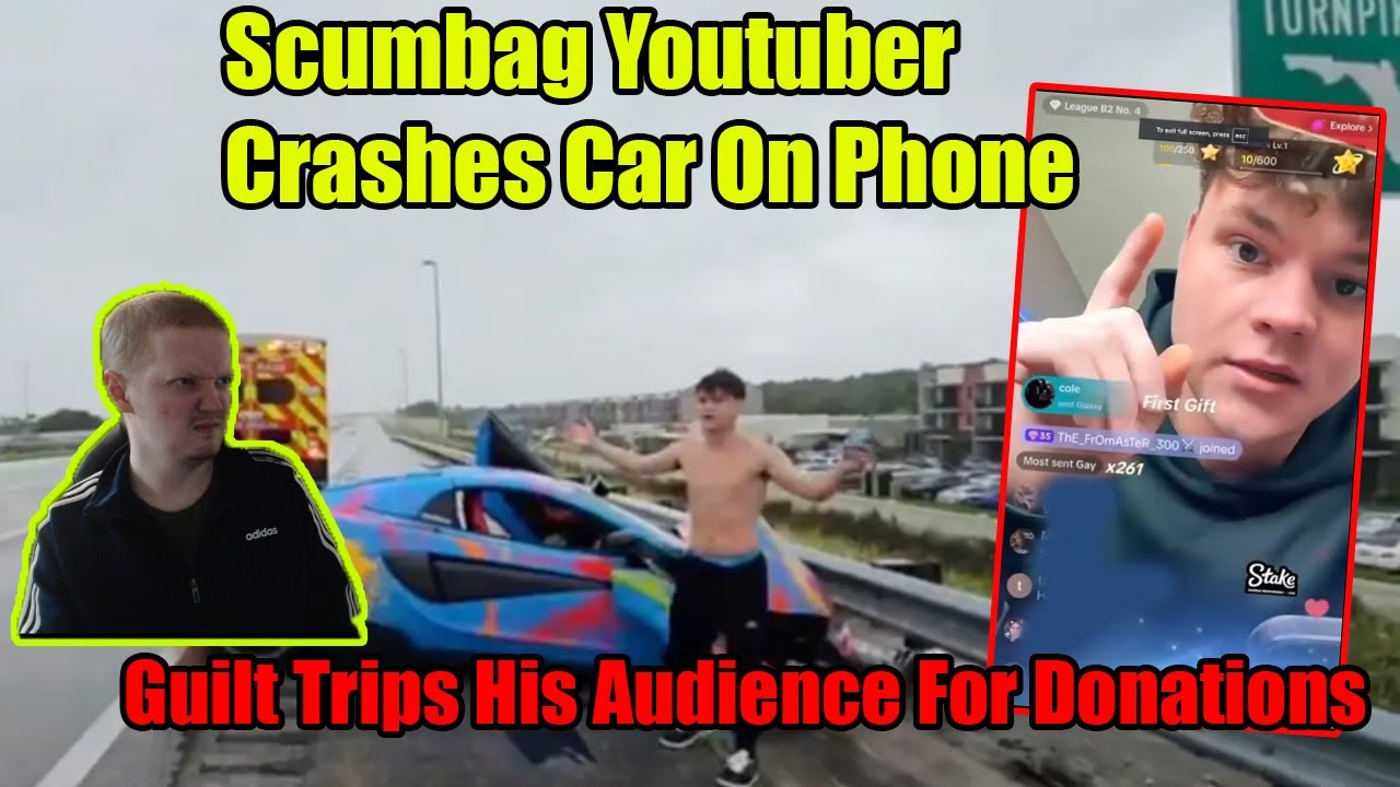 Scumbag Youtuber Crashes $200,000 Car While Streaming, Begs Viewers For Donations For New Car