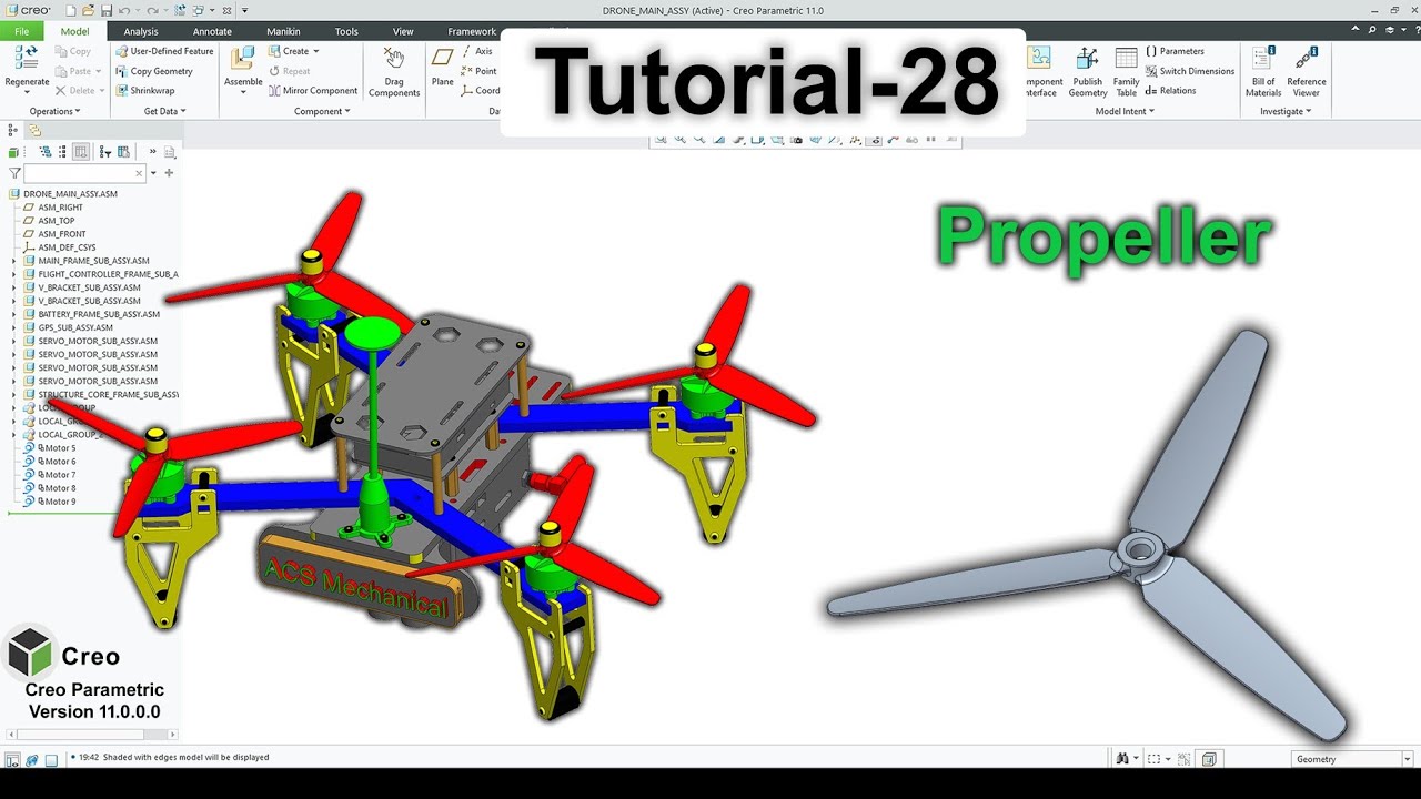Drone 3D CAD Modeling in Creo | Tutorial - 28