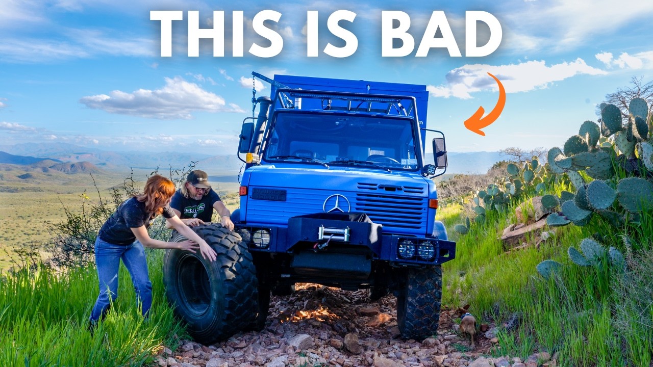 Our Unimog Got a Flat on a Narrow Steep Shelf Road
