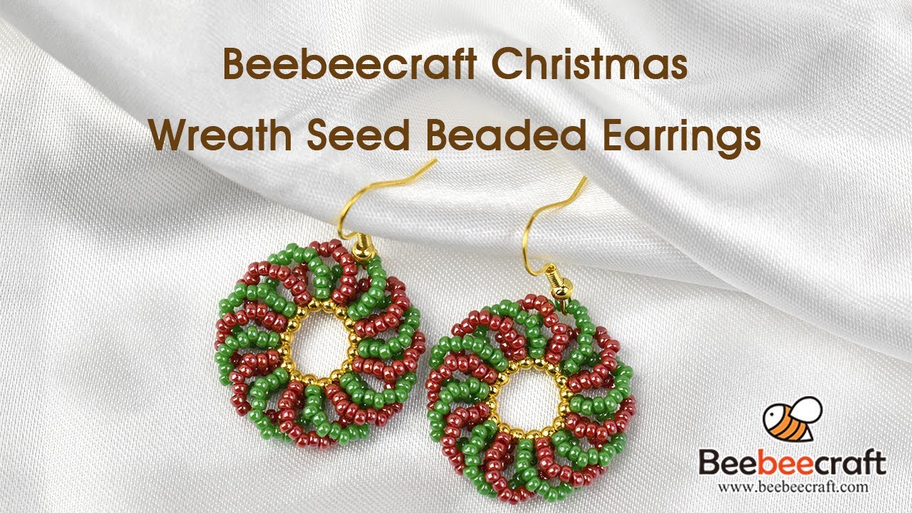 How to Make Christmas Wreath Seed Beaded Earrings