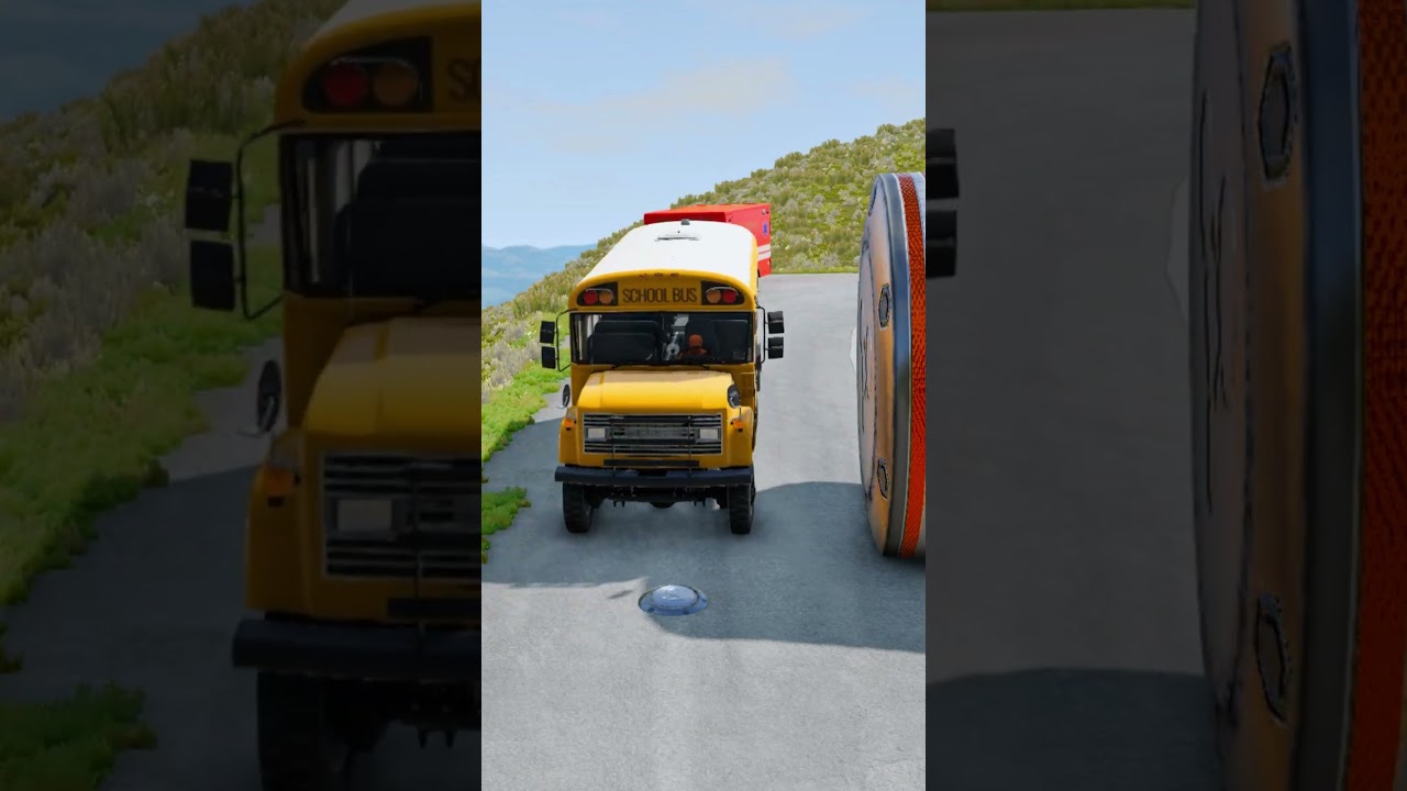 Cars & School Bus vs Giant Pit Bollards Crash #10 - BeamNG.Drive