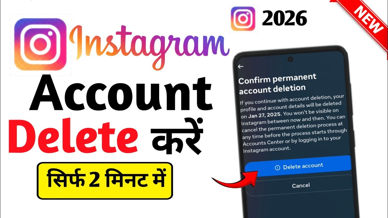 Instagram Account Delete Kaise Kare 2026 | Permanently Instagram ID Delete Hindi