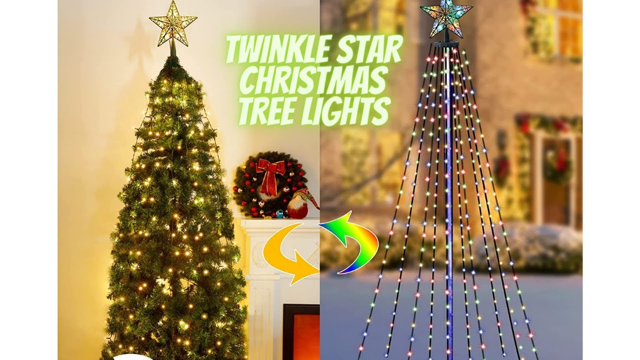 Twinkle Star Christmas Tree Lights, Curtain Fairy Lights RGB Color Changing, 8 Lighting mode