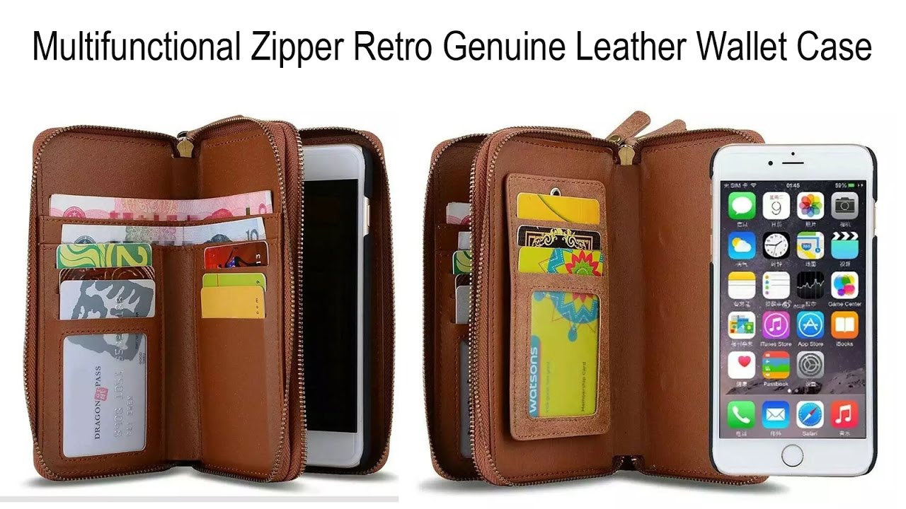 Multifunctional Zipper Retro Genuine Leather Wallet Case Cover For Various Phone