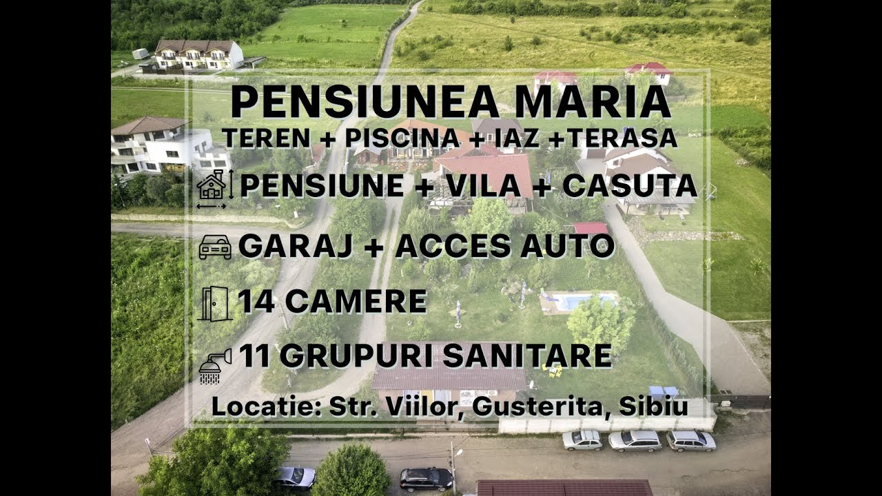 RO/EN Pensiune + Vila + Casuta + Teren 3000 mp cu piscina, iaz, garaj si panouri solare