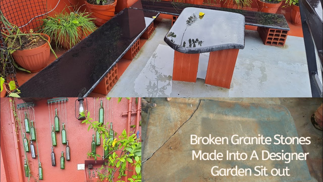 Discarded Granite Slabs Converted Into A Garden Table & Bench