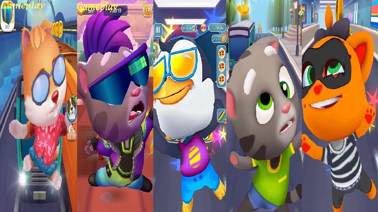 TALKING TOM GOLD RUN1 VS 2 Talking Tom VS Panda Panda Run Cat Gold Run koko the robber fuller pizaa