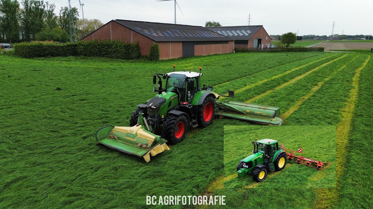 Mowing & shaking grass - 2024 | *NEW* Fendt 724 Gen7 & John Deere 6630 premium | Loonbedrijf Stassen
