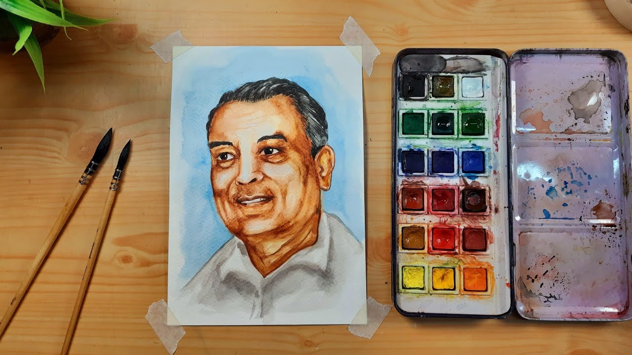 Dr. Bidhan Chandra Roy painting in watercolor | How to draw Dr. Bidhan Chandra Roy.