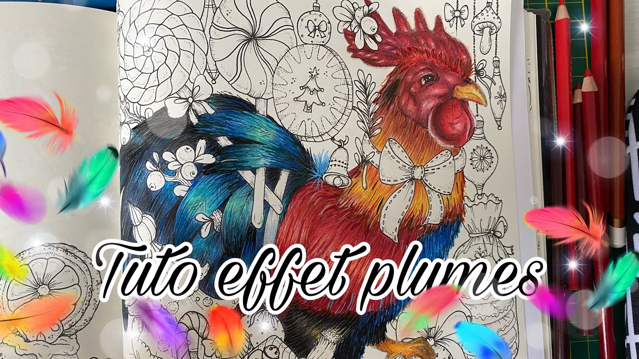 Tutoriel coloriage adulte : effet plume aux crayons de couleurs et Posca/ Artistro