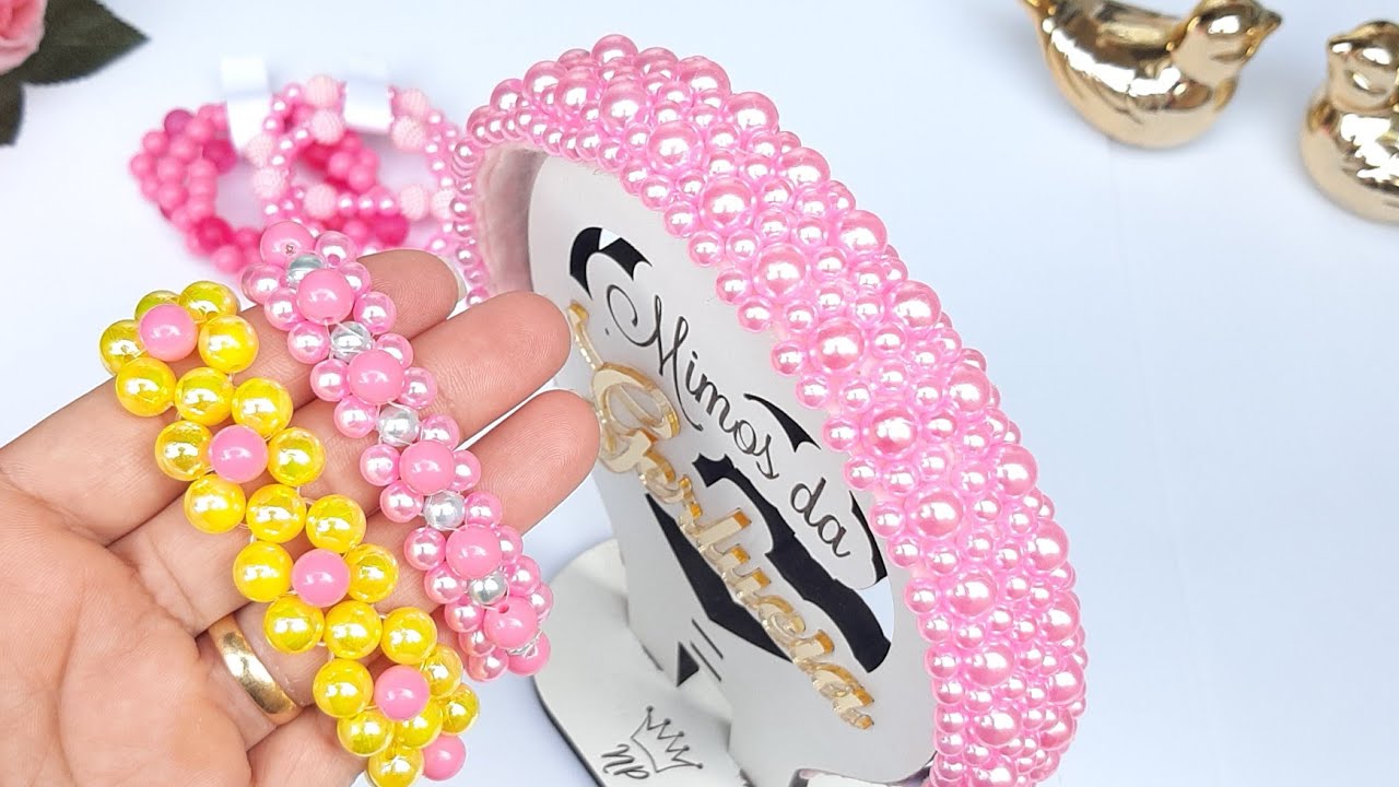 Pulseiras de pérolas flor / bem fácil de fazer