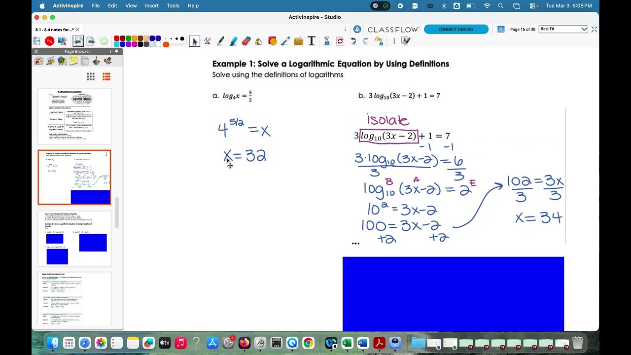 8.2 Notes (part 1)  Solving Basic Logarithmic Equations