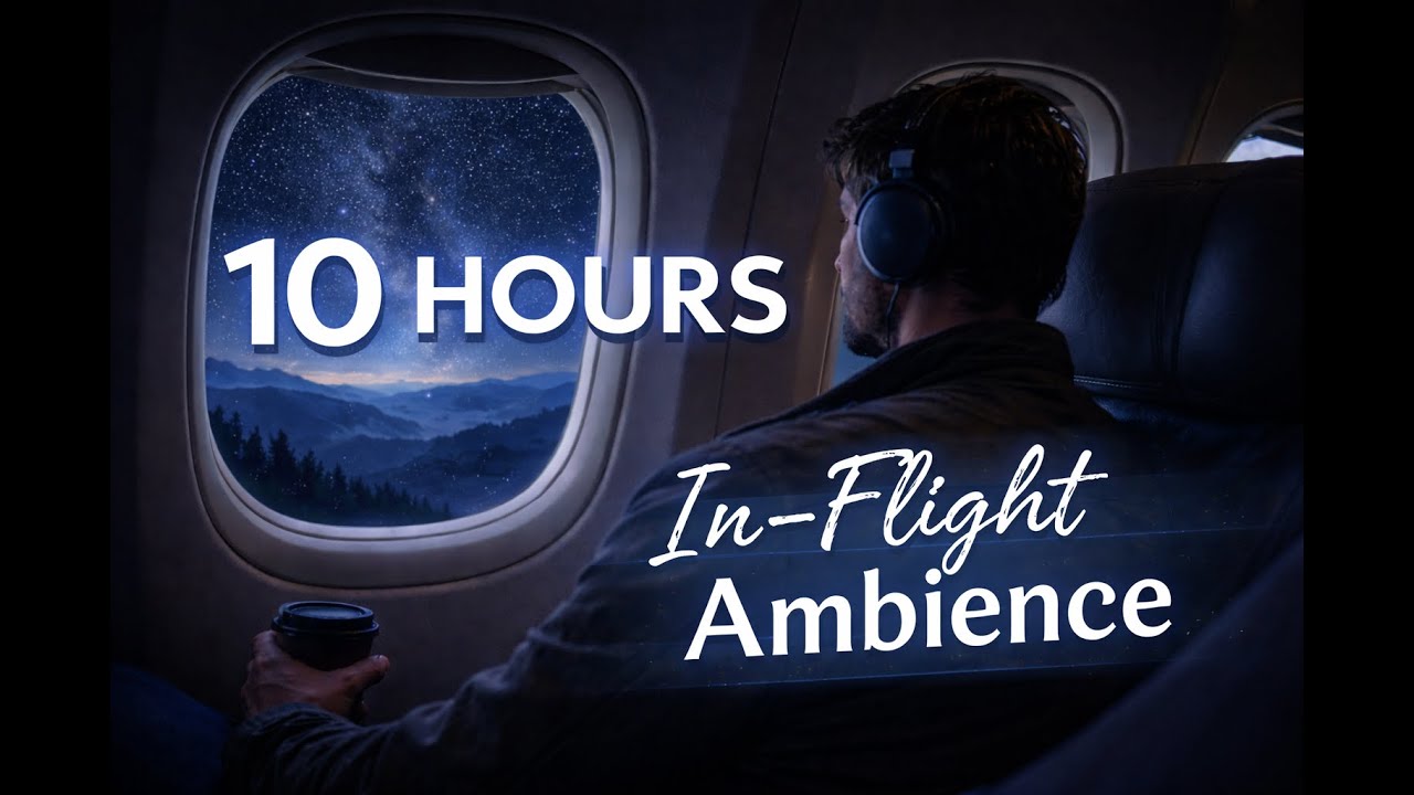 10 Hours In-Flight Ambience with Music ✈️ Night Flight Cabin Sounds | Relax • Sleep • Focus