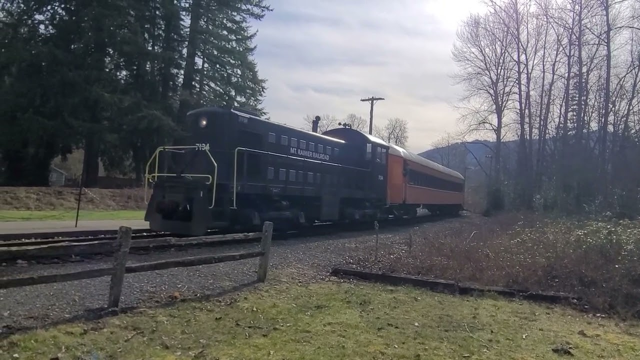 Alco S1 Switcher 7134 Pulling Mount Rainier Scenic Railroad Coaches into Elbe for the Days Rides