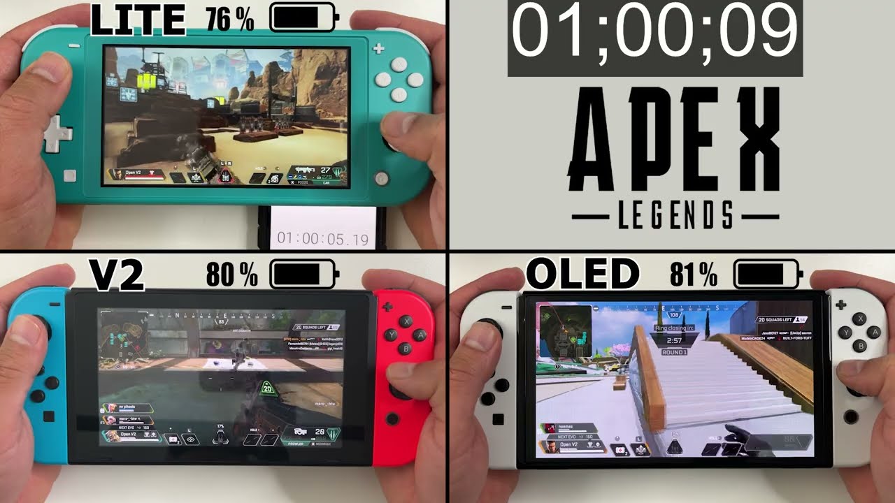 Battery Life of Apex Legends on Nintendo Switch Lite vs. Standard vs. OLED